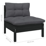 NNEVL 3 Piece Garden Lounge Set with Cushions Black Solid Pinewood