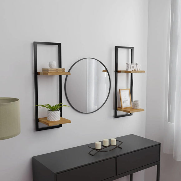 NNEVL Wall Shelves 2 pcs 25x25x75 cm Solid Wood Acacia and Steel
