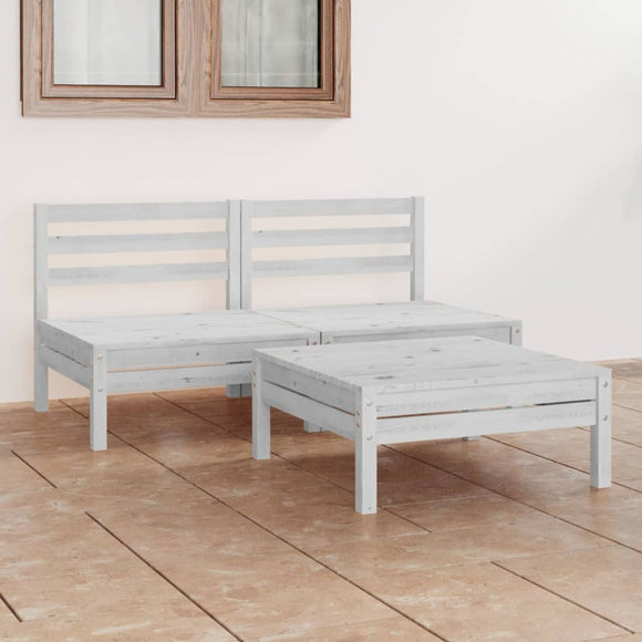 NNEVL 3 Piece Garden Lounge Set White Solid Wood Pine