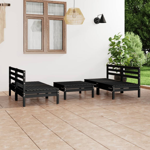 NNEVL 5 Piece Garden Lounge Set Black Solid Pinewood