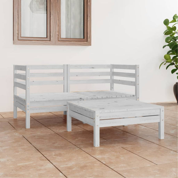 NNEVL 3 Piece Garden Lounge Set White Solid Pinewood