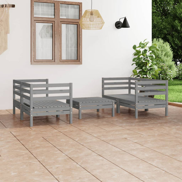 NNEVL 5 Piece Garden Lounge Set Grey Solid Pinewood