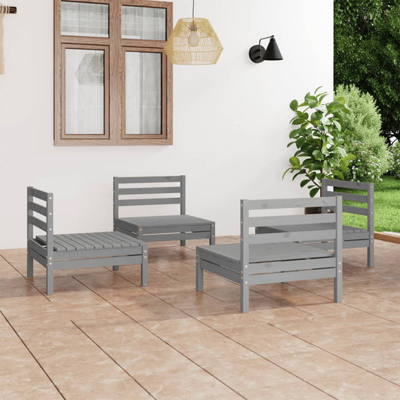 NNEVL 4 Piece Garden Lounge Set Grey Solid Pinewood