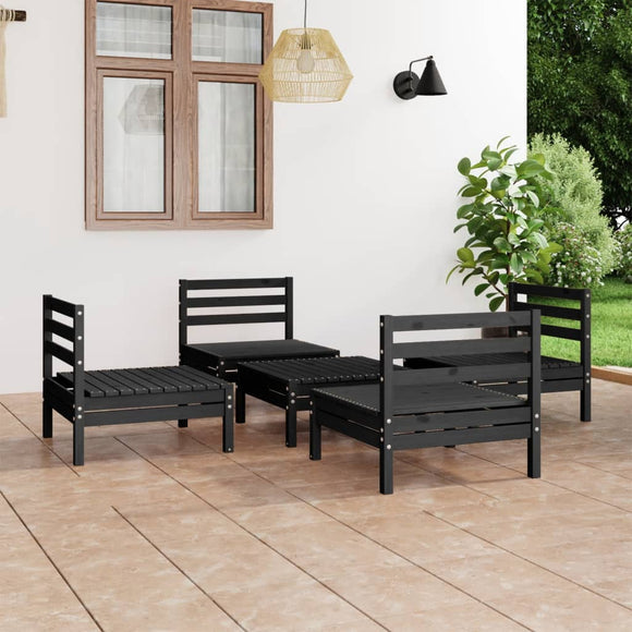 NNEVL 5 Piece Garden Lounge Set Black Solid Pinewood