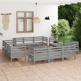 NNEVL 13 Piece Garden Lounge Set Grey Solid Pinewood