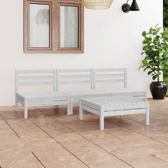 NNEVL 4 Piece Garden Lounge Set White Solid Pinewood