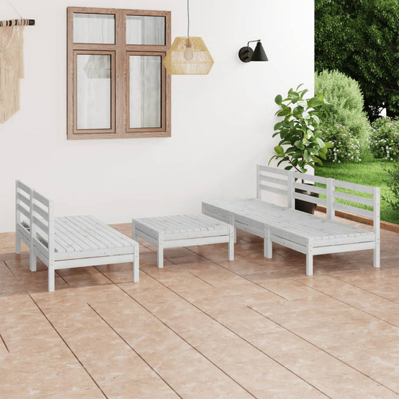NNEVL 6 Piece Garden Lounge Set White Solid Pinewood