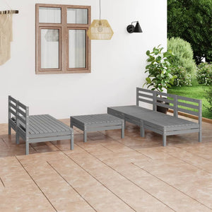 NNEVL 6 Piece Garden Lounge Set Grey Solid Pinewood
