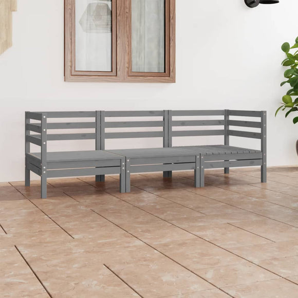 NNEVL 3 Piece Garden Lounge Set Grey Solid Wood Pine
