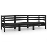 NNEVL 3 Piece Garden Lounge Set Black Solid Wood Pine