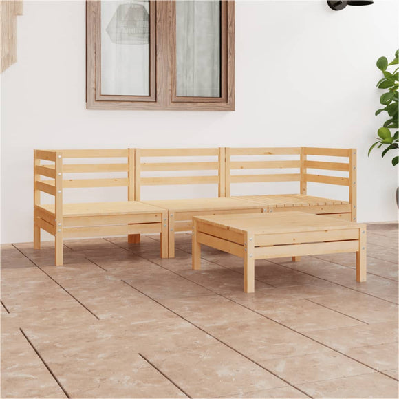 NNEVL 4 Piece Garden Lounge Set Solid Wood Pine