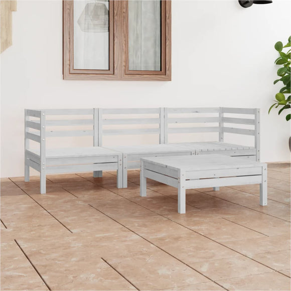 NNEVL 4 Piece Garden Lounge Set White Solid Wood Pine