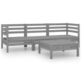 NNEVL 4 Piece Garden Lounge Set Grey Solid Wood Pine