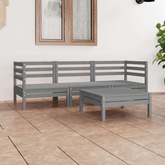 NNEVL 4 Piece Garden Lounge Set Grey Solid Wood Pine