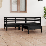 NNEVL 4 Piece Garden Lounge Set Black Solid Wood Pine