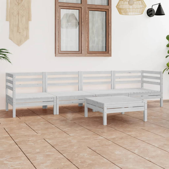 NNEVL 5 Piece Garden Lounge Set White Solid Pinewood