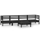 NNEVL 5 Piece Garden Lounge Set Black Solid Pinewood