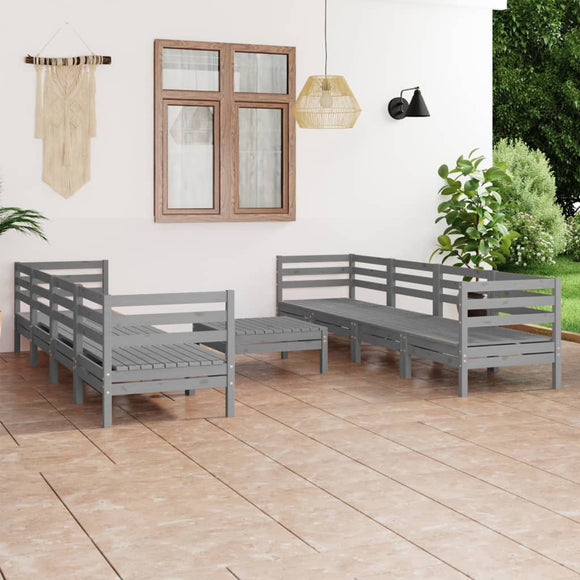 NNEVL 9 Piece Garden Lounge Set Grey Solid Pinewood