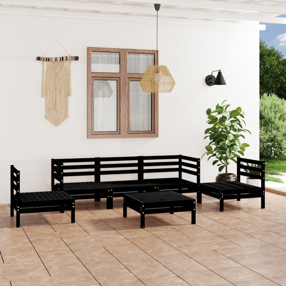 NNEVL 6 Piece Garden Lounge Set Black Solid Pinewood