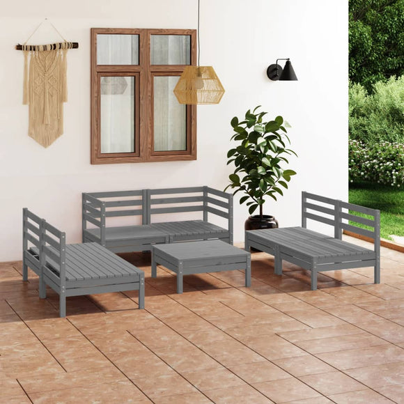 NNEVL 7 Piece Garden Lounge Set Grey Solid Pinewood