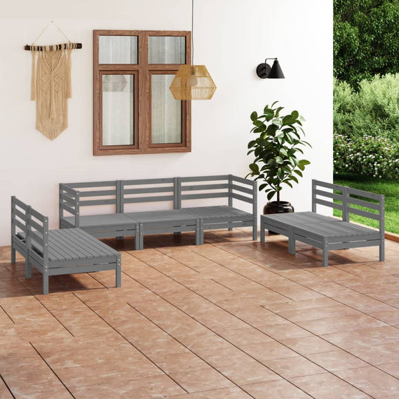 NNEVL 7 Piece Garden Lounge Set Grey Solid Pinewood