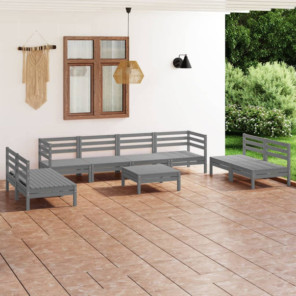 NNEVL 9 Piece Garden Lounge Set Grey Solid Pinewood