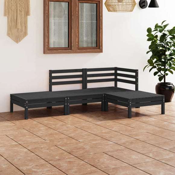 NNEVL 4 Piece Garden Lounge Set Black Solid Pinewood
