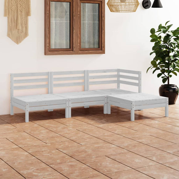 NNEVL 4 Piece Garden Lounge Set Solid Pinewood White