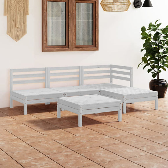 NNEVL 5 Piece Garden Lounge Set Solid Pinewood White