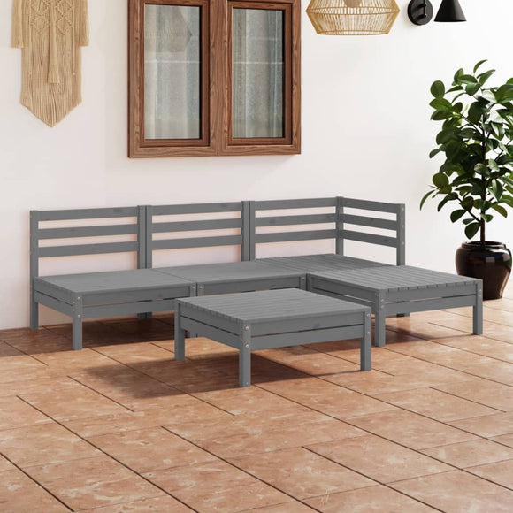 NNEVL 5 Piece Garden Lounge Set Solid Pinewood Grey