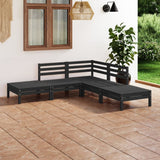 NNEVL 5 Piece Garden Lounge Set Solid Pinewood Black