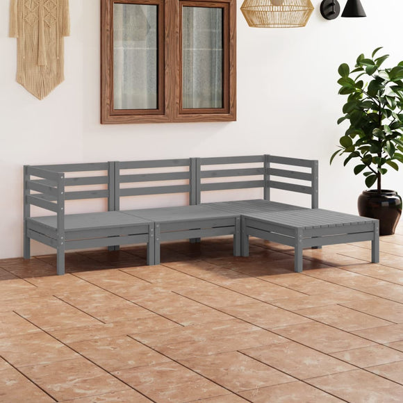 NNEVL 4 Piece Garden Lounge Set Solid Pinewood Grey
