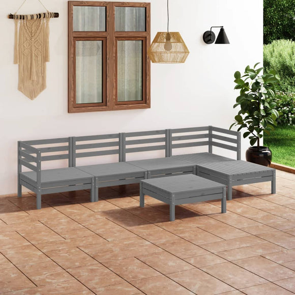 NNEVL 6 Piece Garden Lounge Set Solid Pinewood Grey