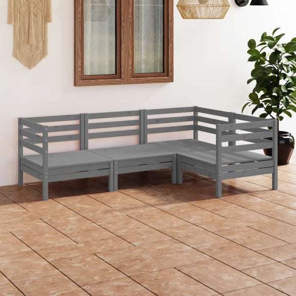 NNEVL 4 Piece Garden Lounge Set Solid Pinewood Grey