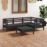 NNEVL 5 Piece Garden Lounge Set Solid Pinewood Black
