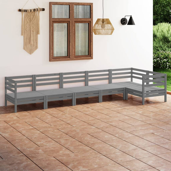 NNEVL 6 Piece Garden Lounge Set Solid Pinewood Grey