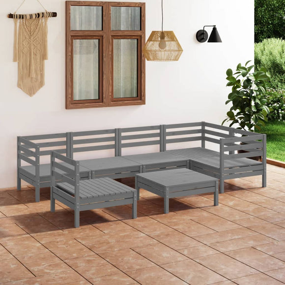 NNEVL 7 Piece Garden Lounge Set Solid Pinewood Grey