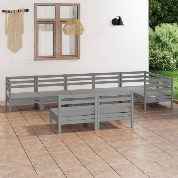NNEVL 8 Piece Garden Lounge Set Solid Pinewood Grey