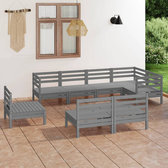 NNEVL 8 Piece Garden Lounge Set Solid Pinewood Grey