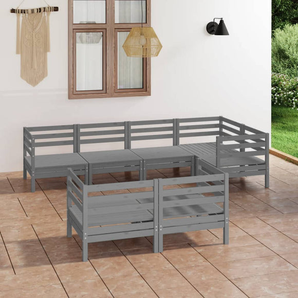 NNEVL 7 Piece Garden Lounge Set Solid Pinewood Grey