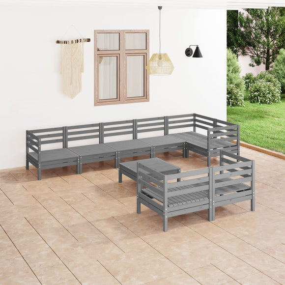 NNEVL 9 Piece Garden Lounge Set Solid Pinewood Grey