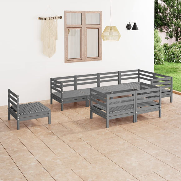 NNEVL 8 Piece Garden Lounge Set Solid Pinewood Grey