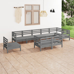NNEVL 9 Piece Garden Lounge Set Solid Pinewood Grey