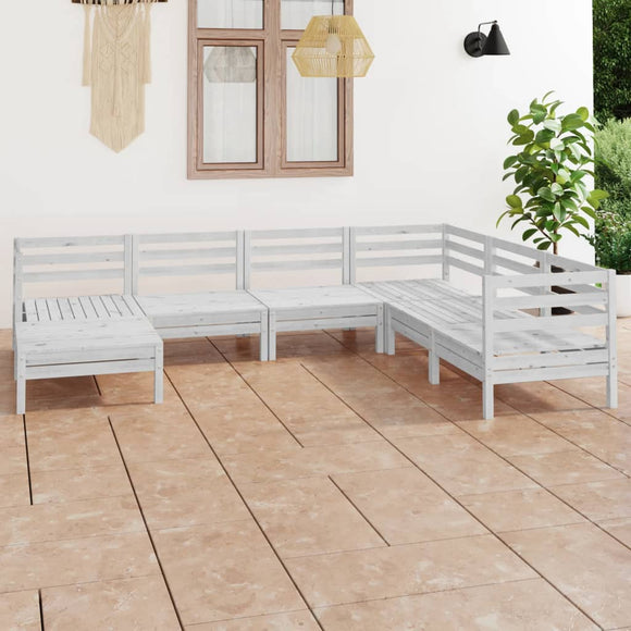 NNEVL 7 Piece Garden Lounge Set Solid Pinewood White