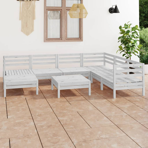 NNEVL 8 Piece Garden Lounge Set Solid Pinewood White