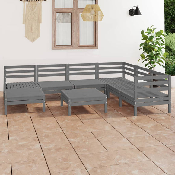 NNEVL 8 Piece Garden Lounge Set Solid Pinewood Grey
