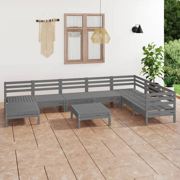 NNEVL 9 Piece Garden Lounge Set Solid Pinewood Grey