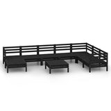 NNEVL 9 Piece Garden Lounge Set Solid Pinewood Black