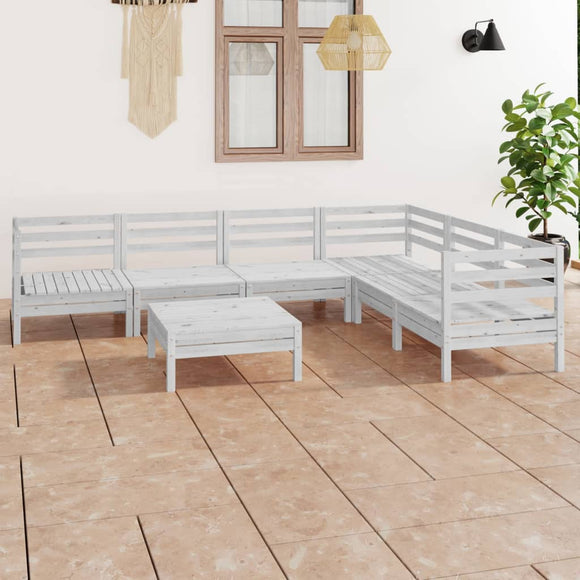 NNEVL 7 Piece Garden Lounge Set Solid Pinewood White