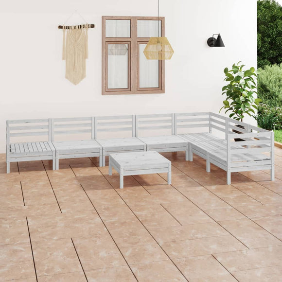 NNEVL 8 Piece Garden Lounge Set Solid Pinewood White